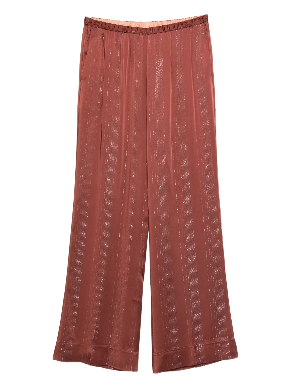 metallic-finish trousers