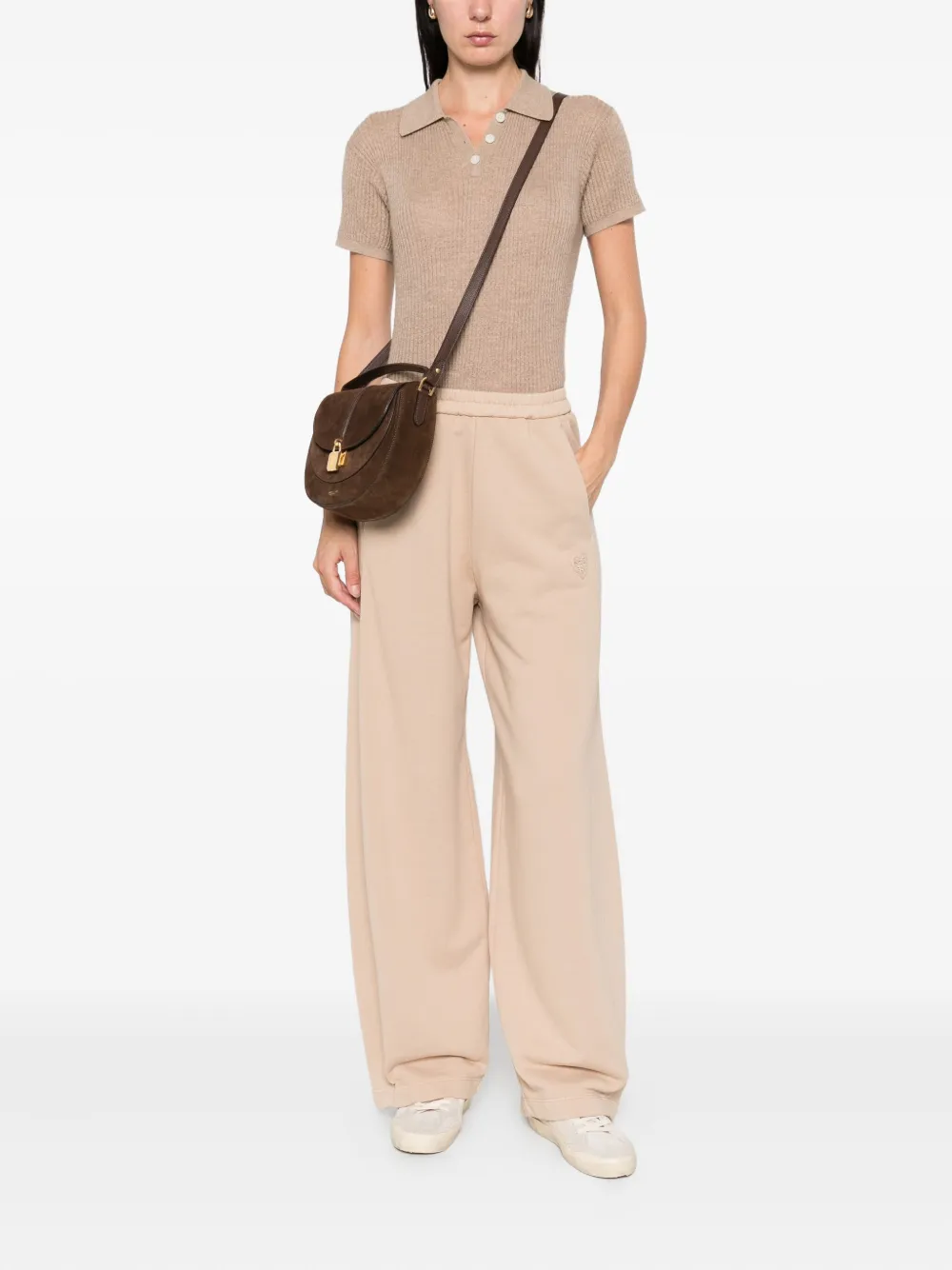 Forte Broek met geborduurd hart Beige