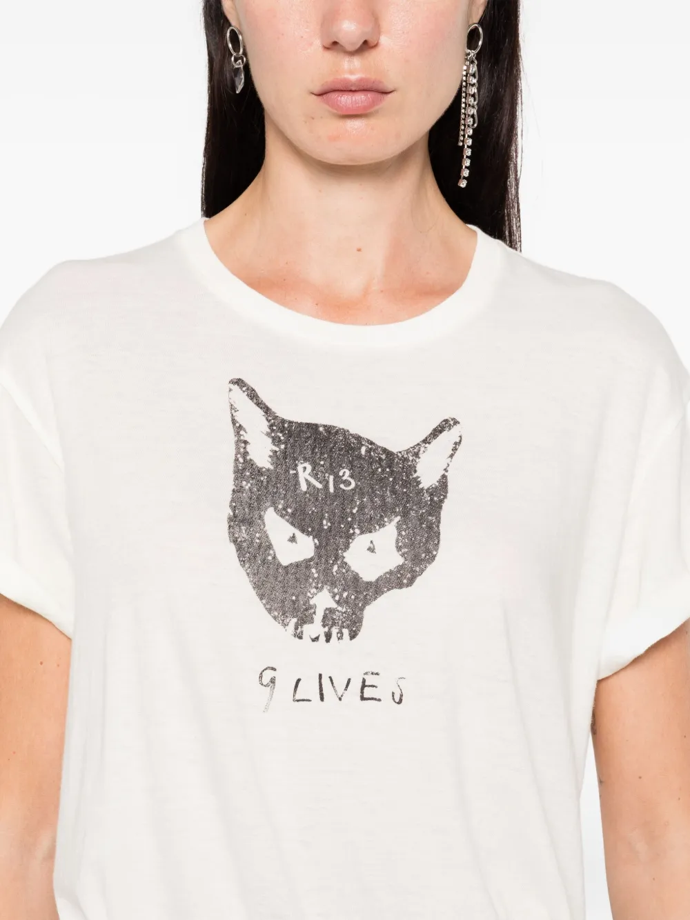 R13 cat-skull T-shirt Wit