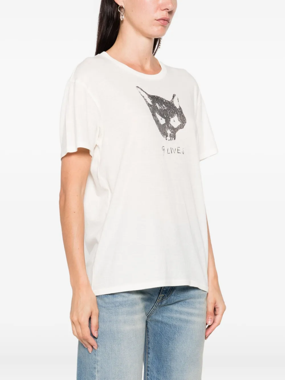 R13 cat-skull T-shirt Wit