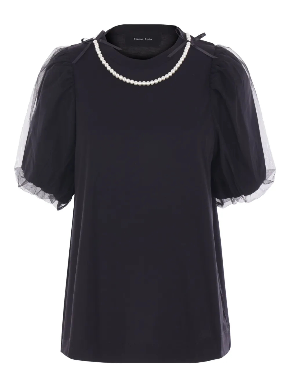 Simone Rocha T-shirt verfraaid met parels en pofmouwen Zwart