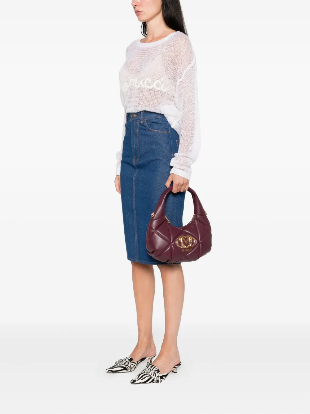 Love Moschino quilted logo-plaque shoulder bag Rood