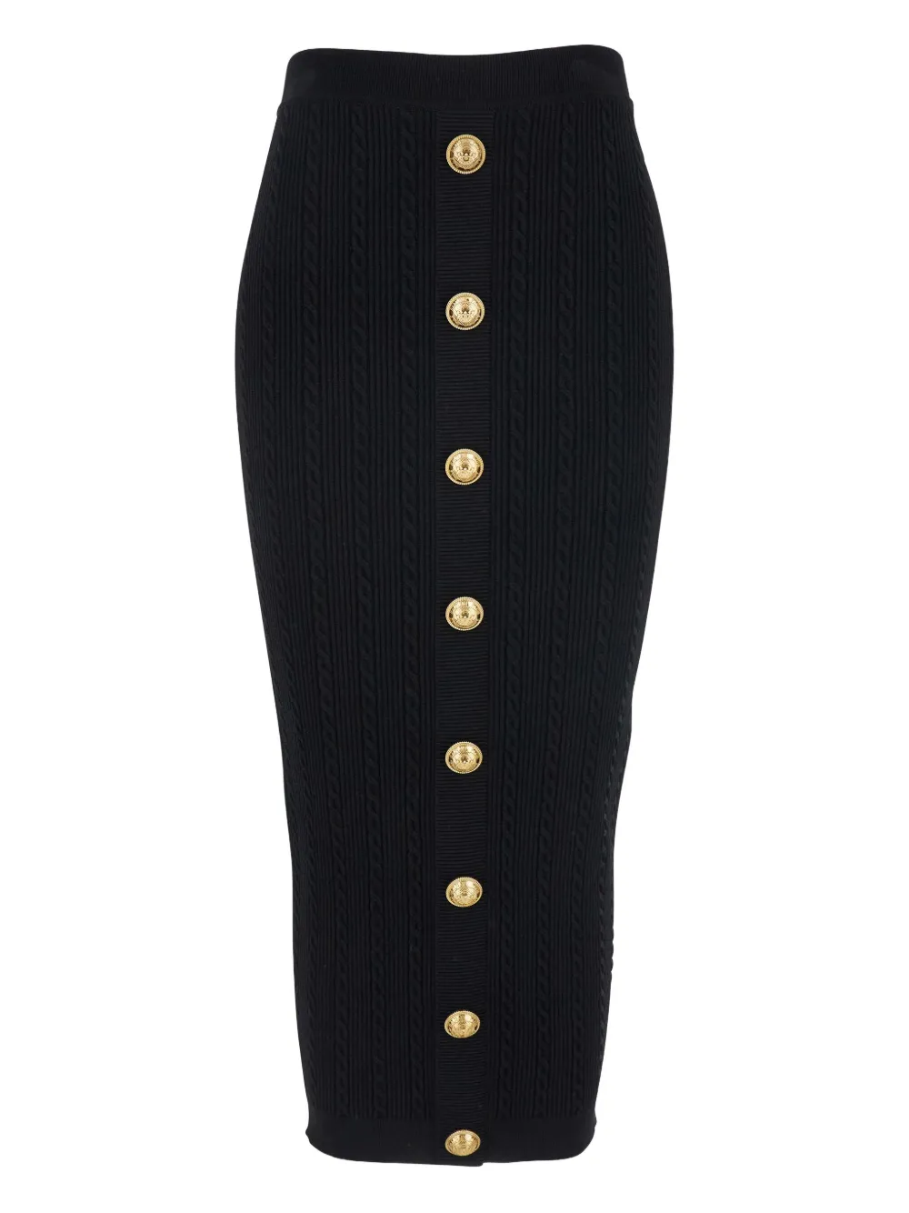 Balmain Cable-knit Button-embellished Midi Skirt