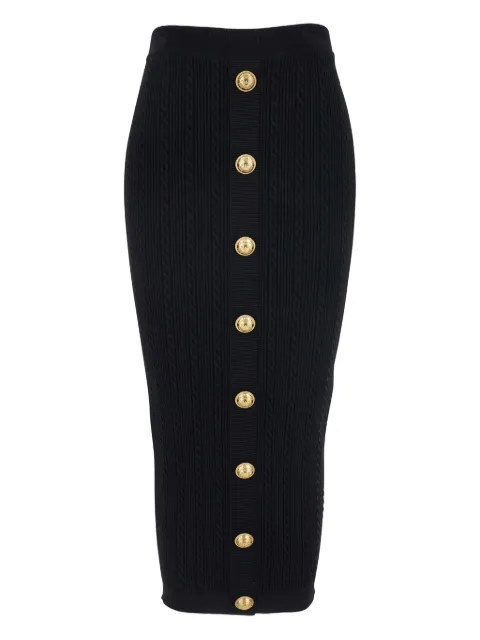 Balmain cable-knit button-embellished midi skirt