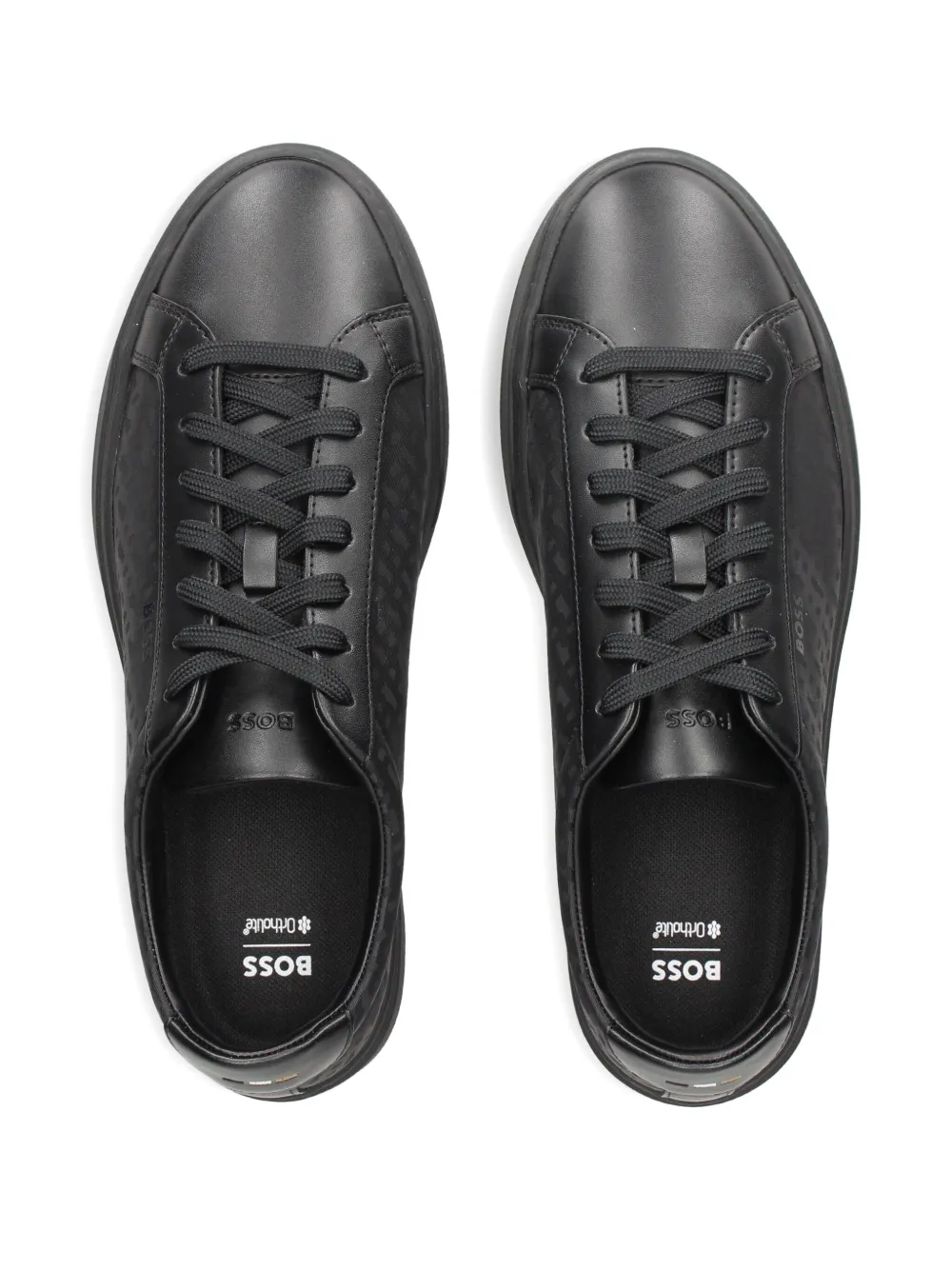 BOSS patterned leather sneakers Black