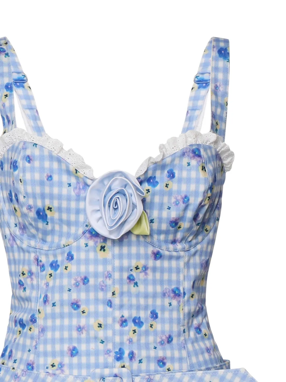 For Love And Lemons Brigitta mini-jurk verfraaid met roos en gingham ruit Blauw