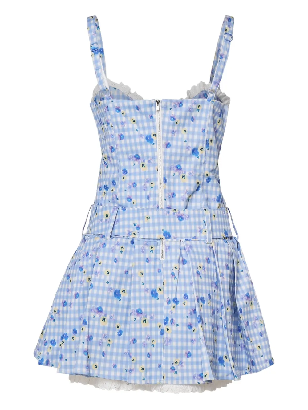 For Love And Lemons Brigitta mini-jurk verfraaid met roos en gingham ruit Blauw