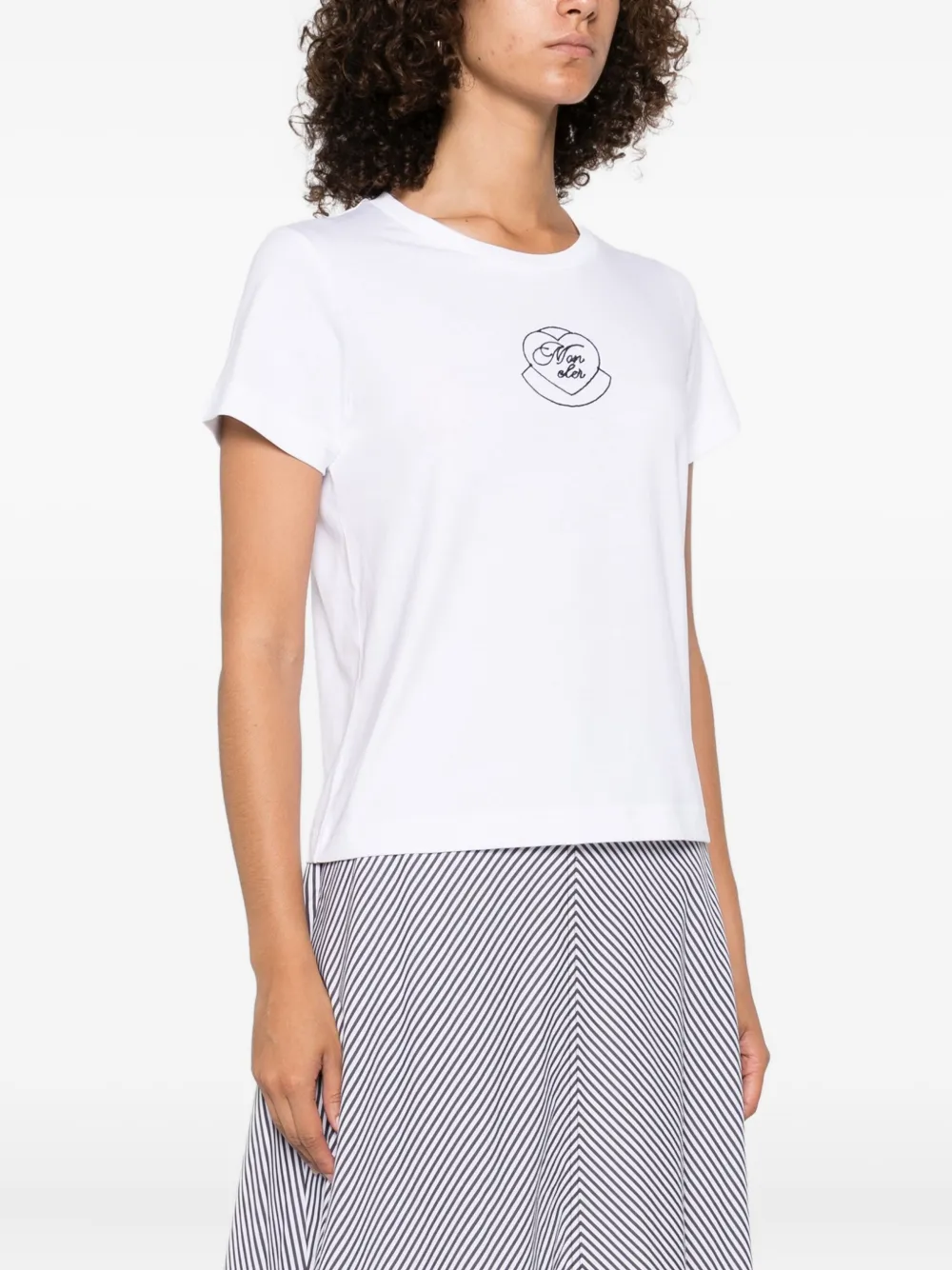 Moncler Heart-embroidered Cotton T-shirt In Gray