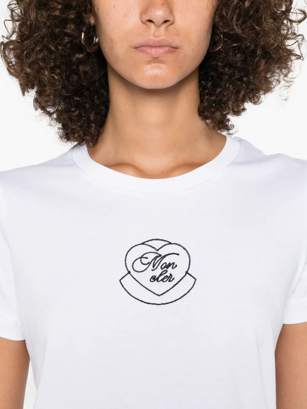 Moncler Heart-embroidered Cotton T-shirt In Gray