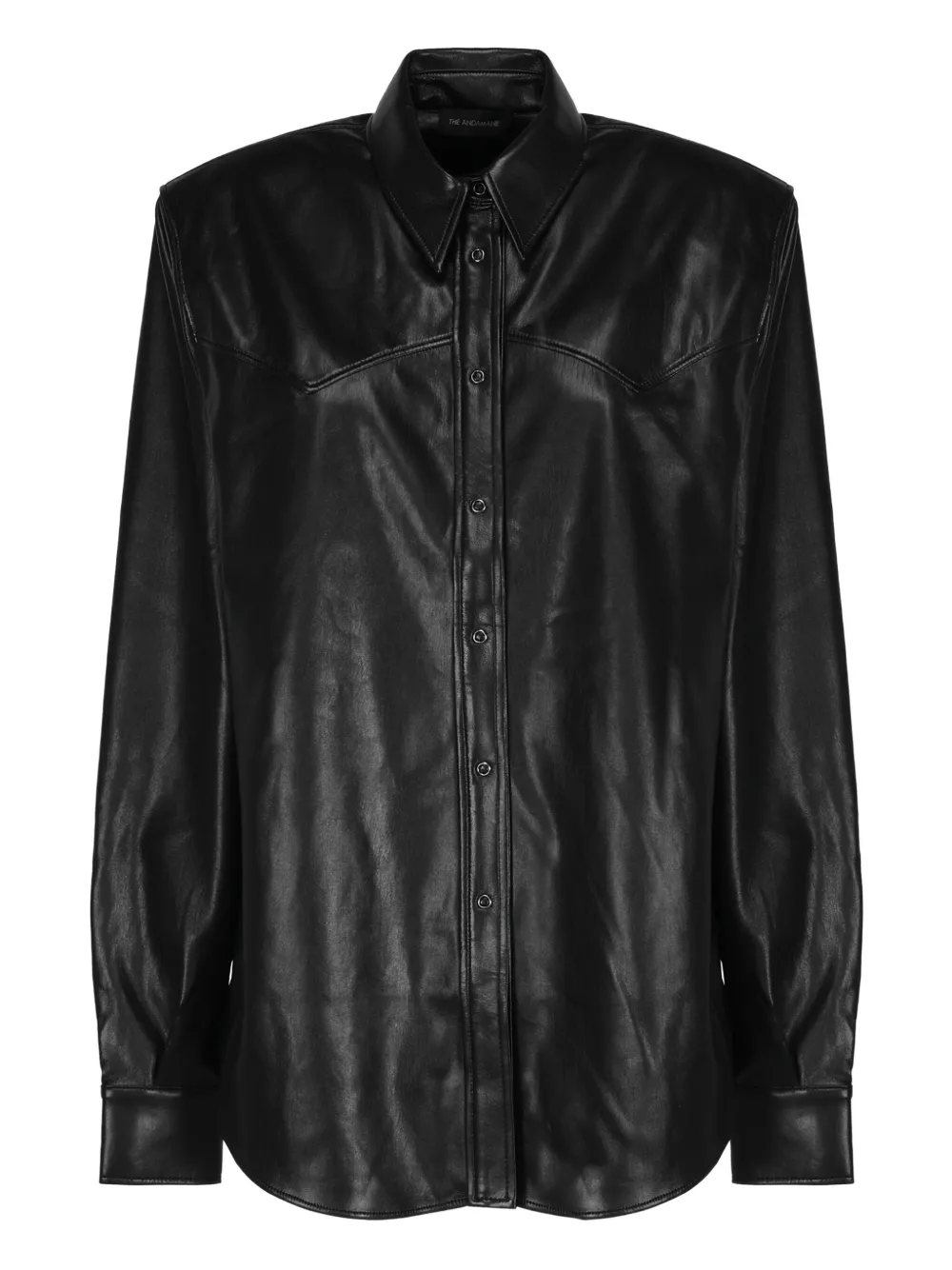 THE ANDAMANE leather button-closure shirt Zwart