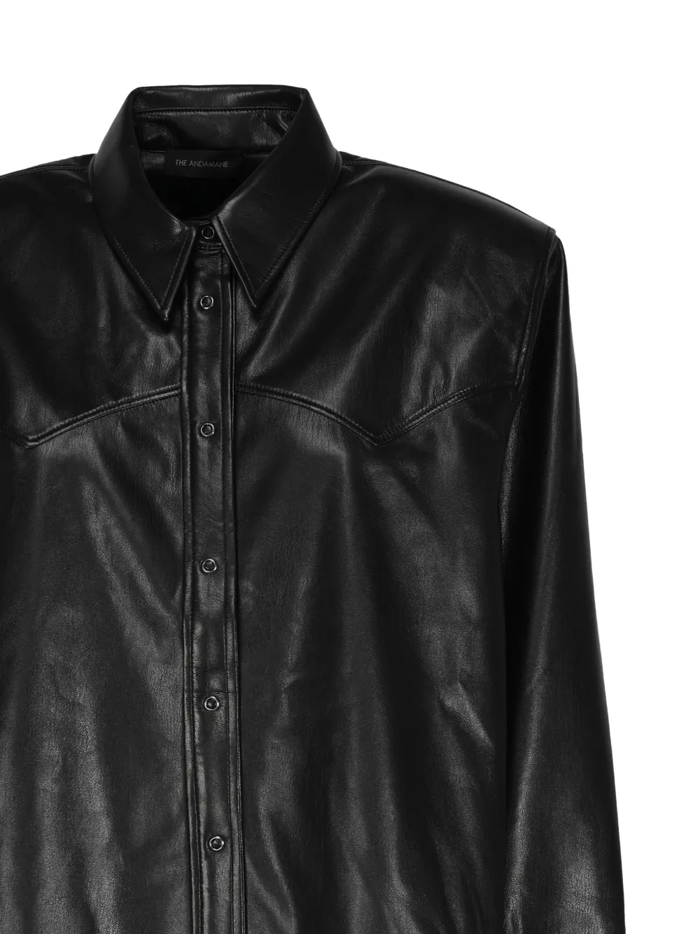 THE ANDAMANE leather button-closure shirt Zwart