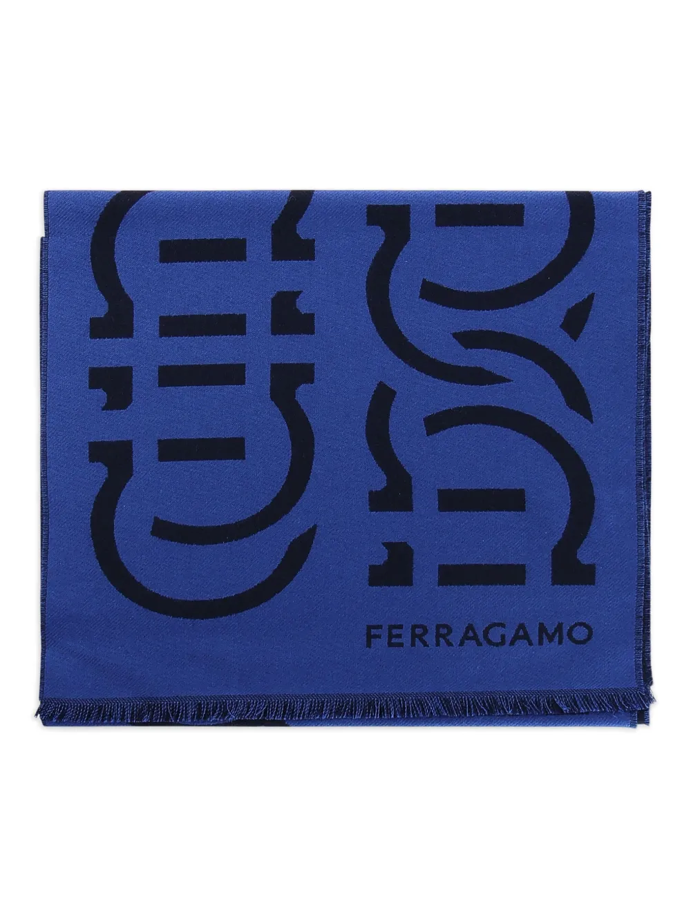 Ferragamo Gancini-motif jacquard scarf Blauw
