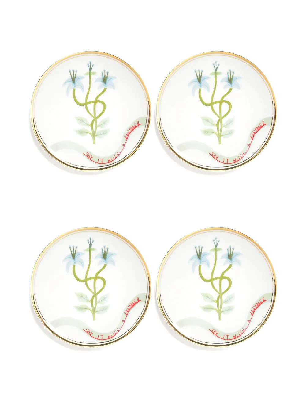 Bitossi Home Flower-print Gold-rimmed Plates In White