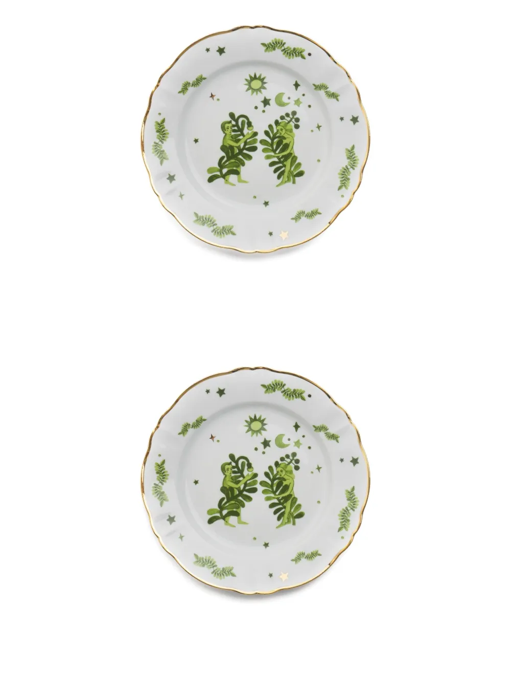 Bitossi Home Fern-print Gold-tone Rim Plates (set Of Two) In White