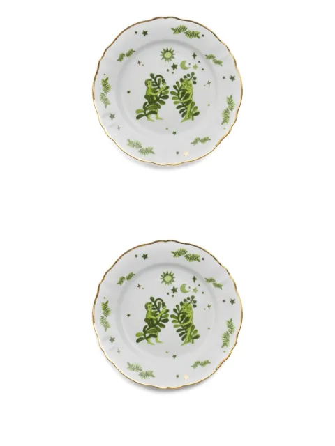 Bitossi Home طقم صحون بطبعة نباتات ولمعان ذهبي (قطعتان)