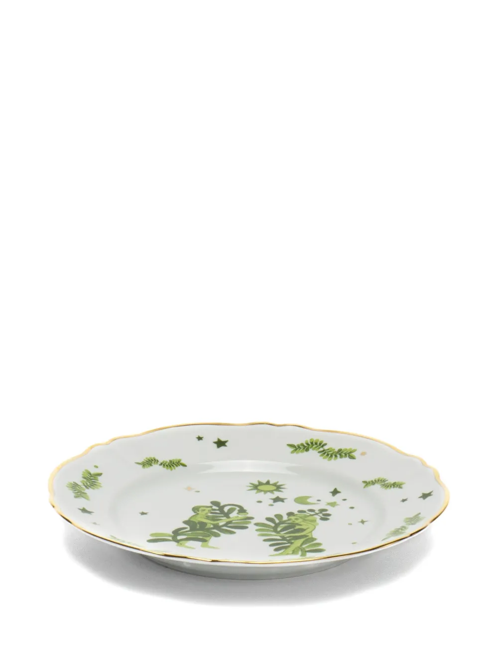 Bitossi Home Fern-print Gold-tone Rim Plates (set Of Two) In White