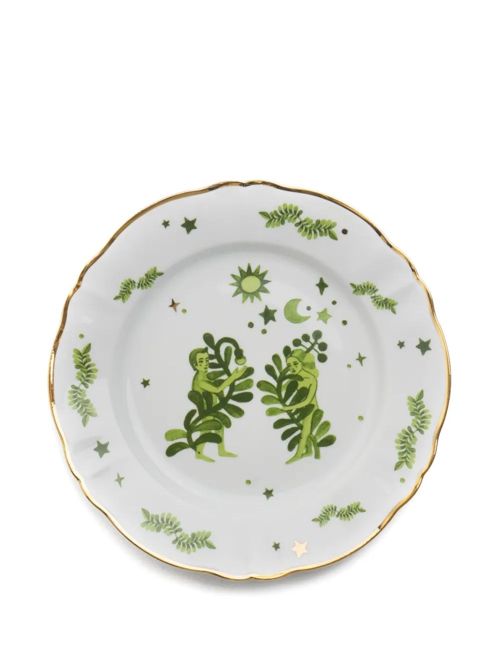 Bitossi Home Fern-print Gold-tone Rim Plates (set Of Two) In White