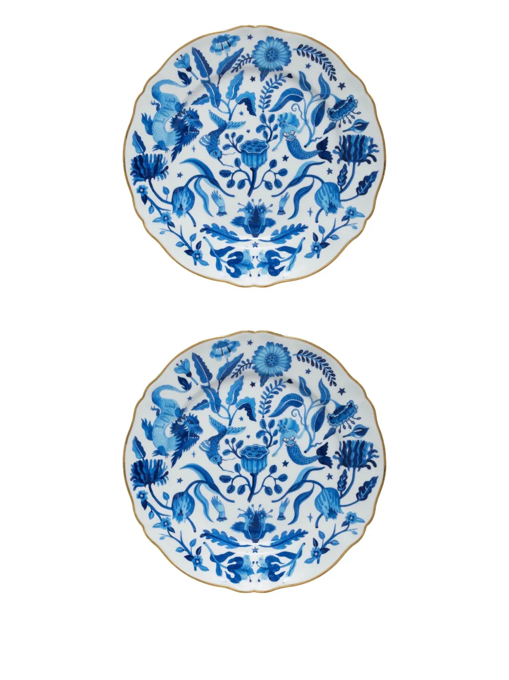 Bitossi Home Floral Dragon Plates (set Of Two) In White