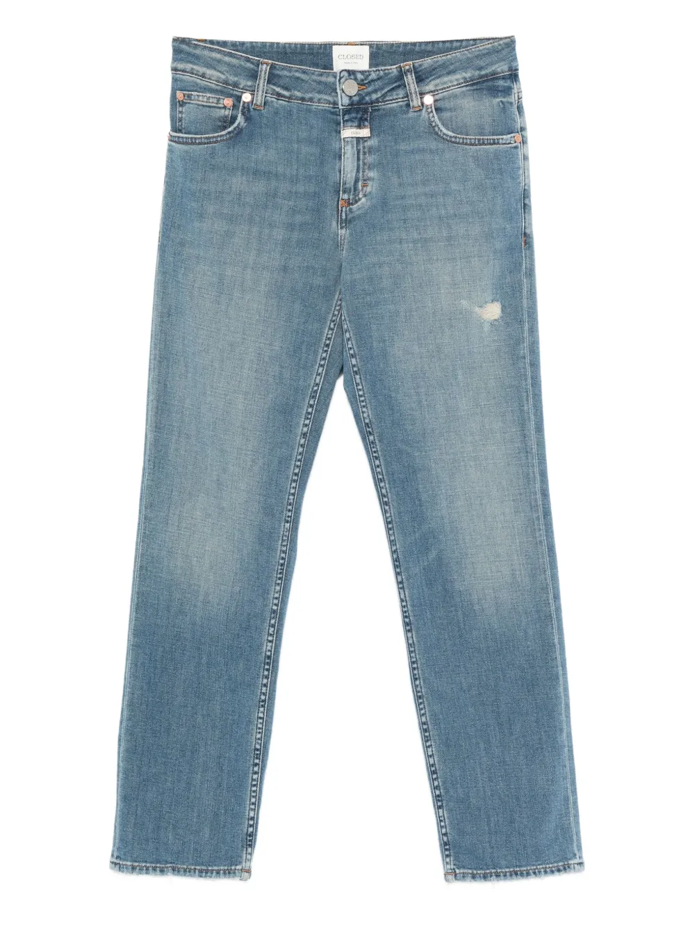 Closed Distressed-finished Straight Jeans In Blue