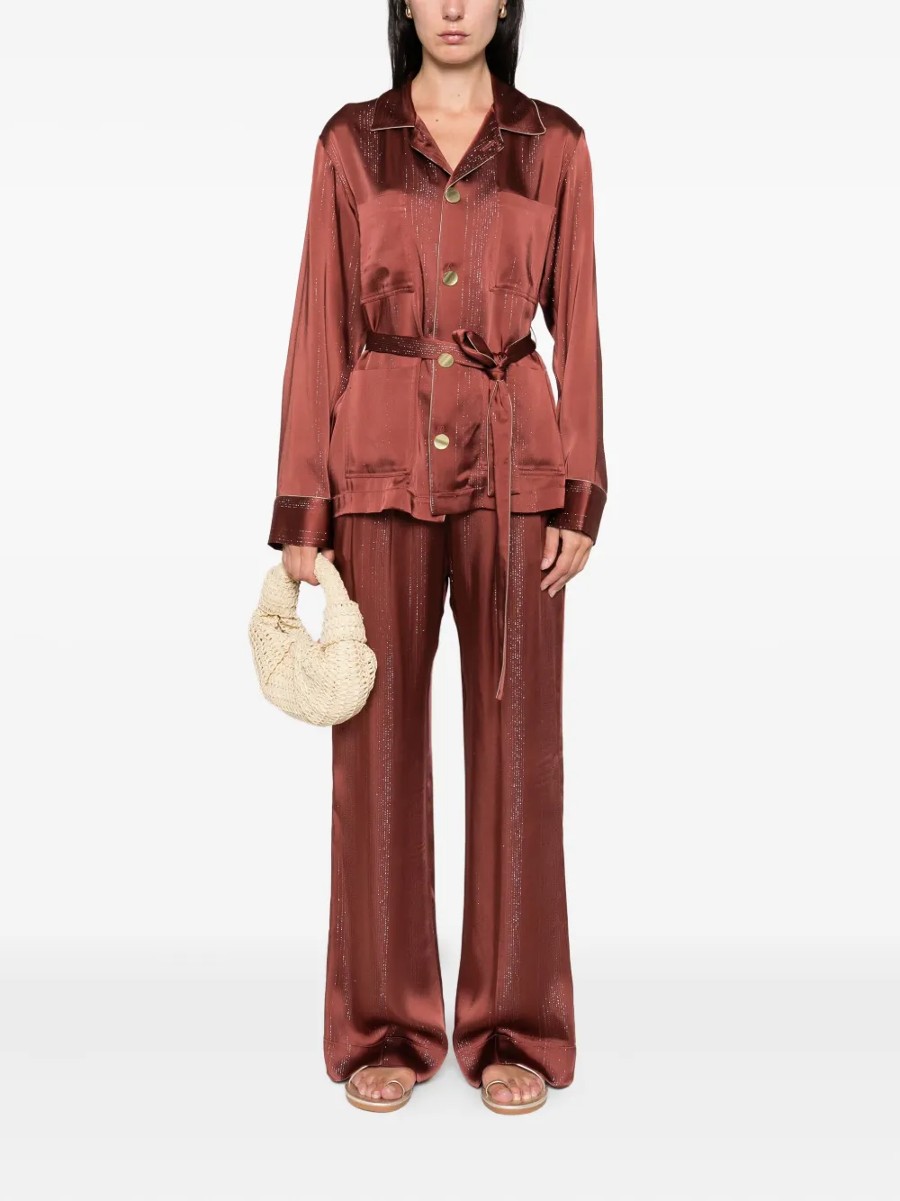 Forte Jack met metallic-streep en ceintuur Bruin