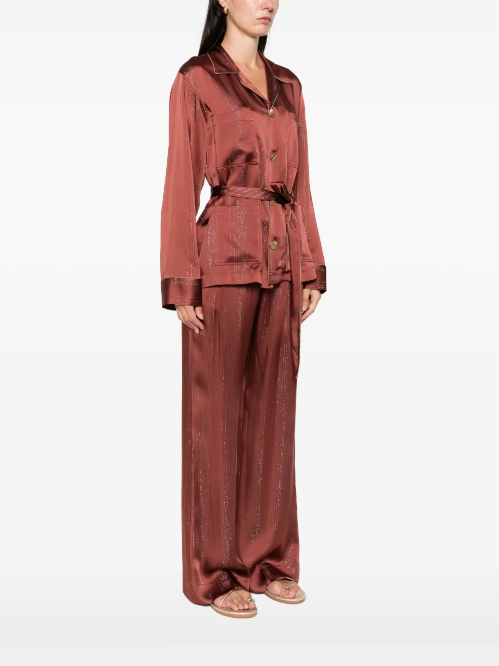 Forte Jack met metallic-streep en ceintuur Bruin