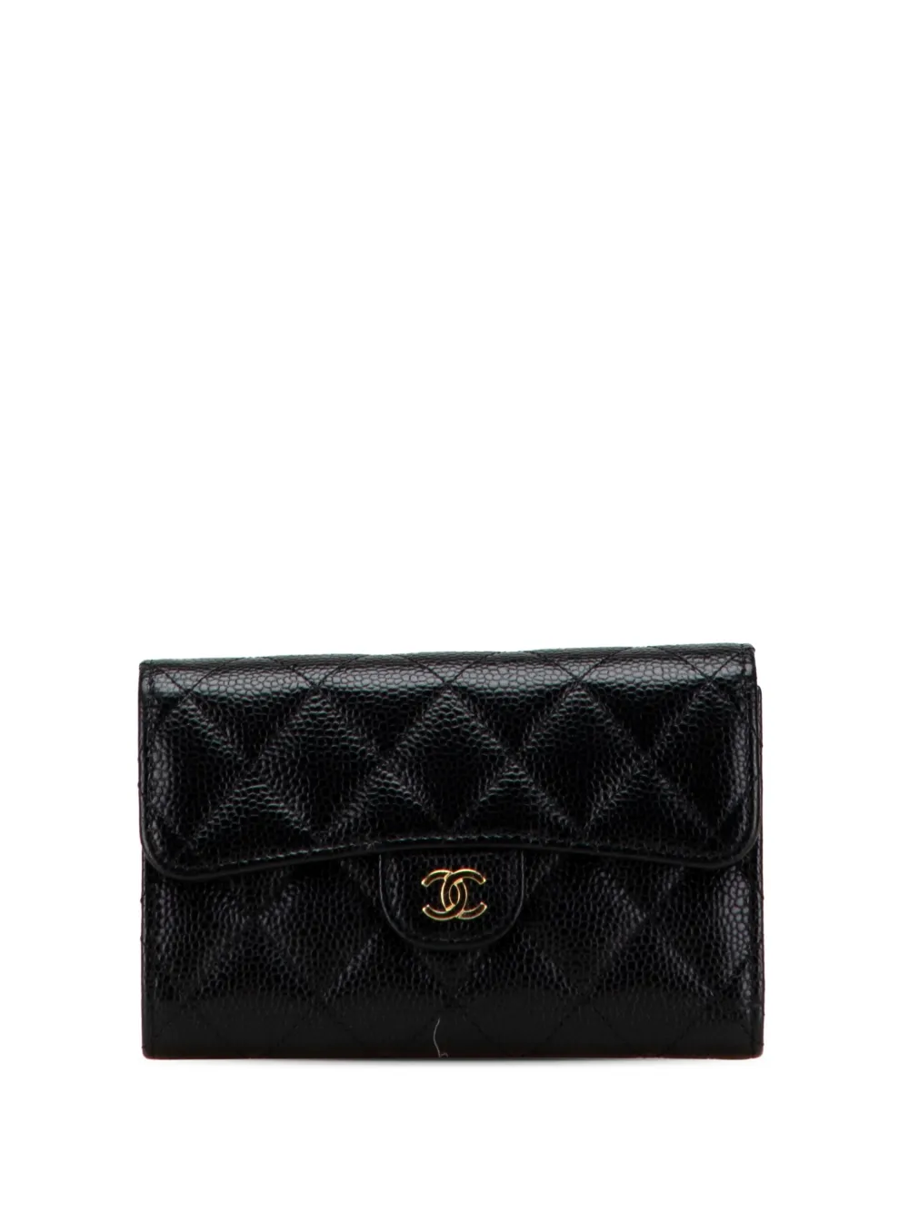 CHANEL Pre-Owned 2021-2025 CC Quilted Caviar Trifold Flap Wallet long wallets | Black | Image 1
