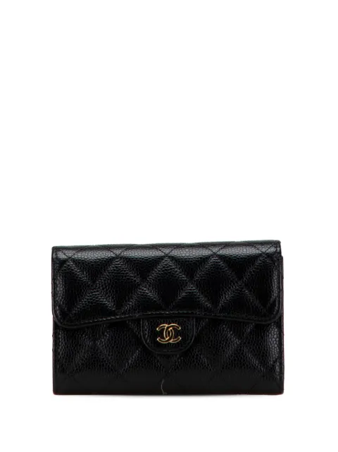 CHANEL Pre-Owned 2021-2025 CC Quilted Caviar Trifold Flap Wallet long wallets