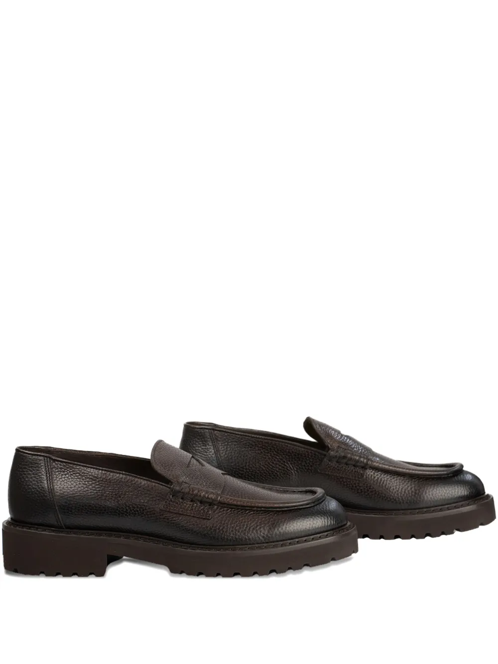 Doucal's pebble-textured penny-slot loafers Brown