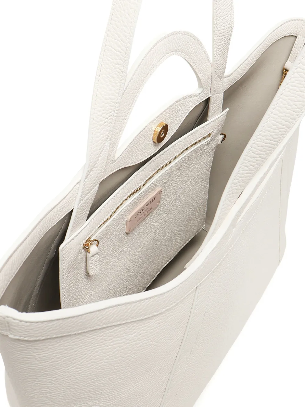 Coccinelle Amalia leren shopper met gewelfde handgreep Beige