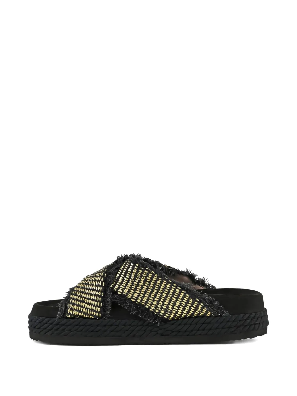 Mou frayed cross-strap sandals Black