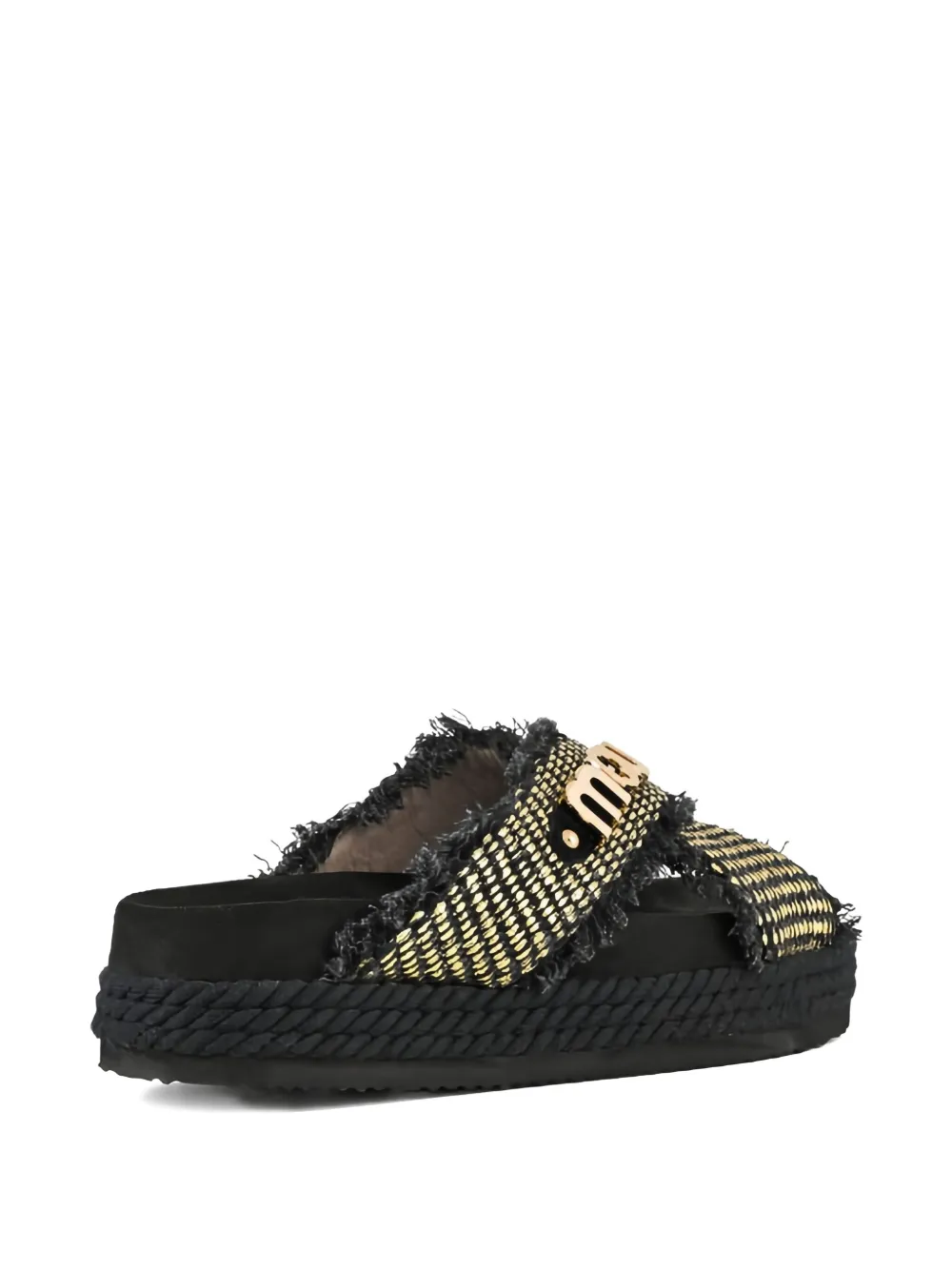 Mou frayed cross-strap sandals Black