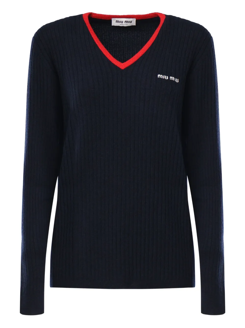 Miu ribbed V-neck sweater Blauw