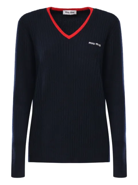 Miu Miu Gerippter Pullover mit V-Ausschnitt