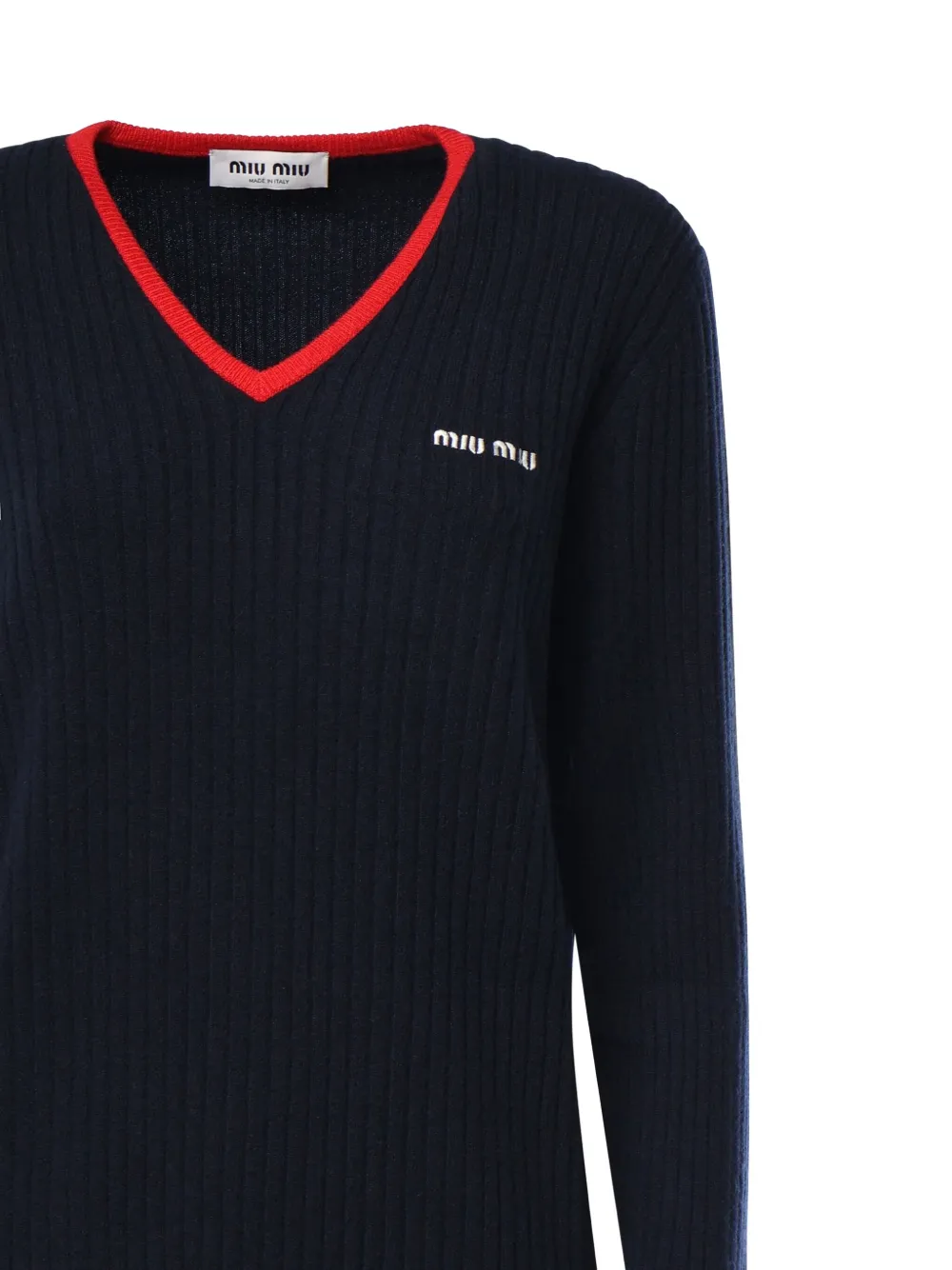 Miu ribbed V-neck sweater Blauw