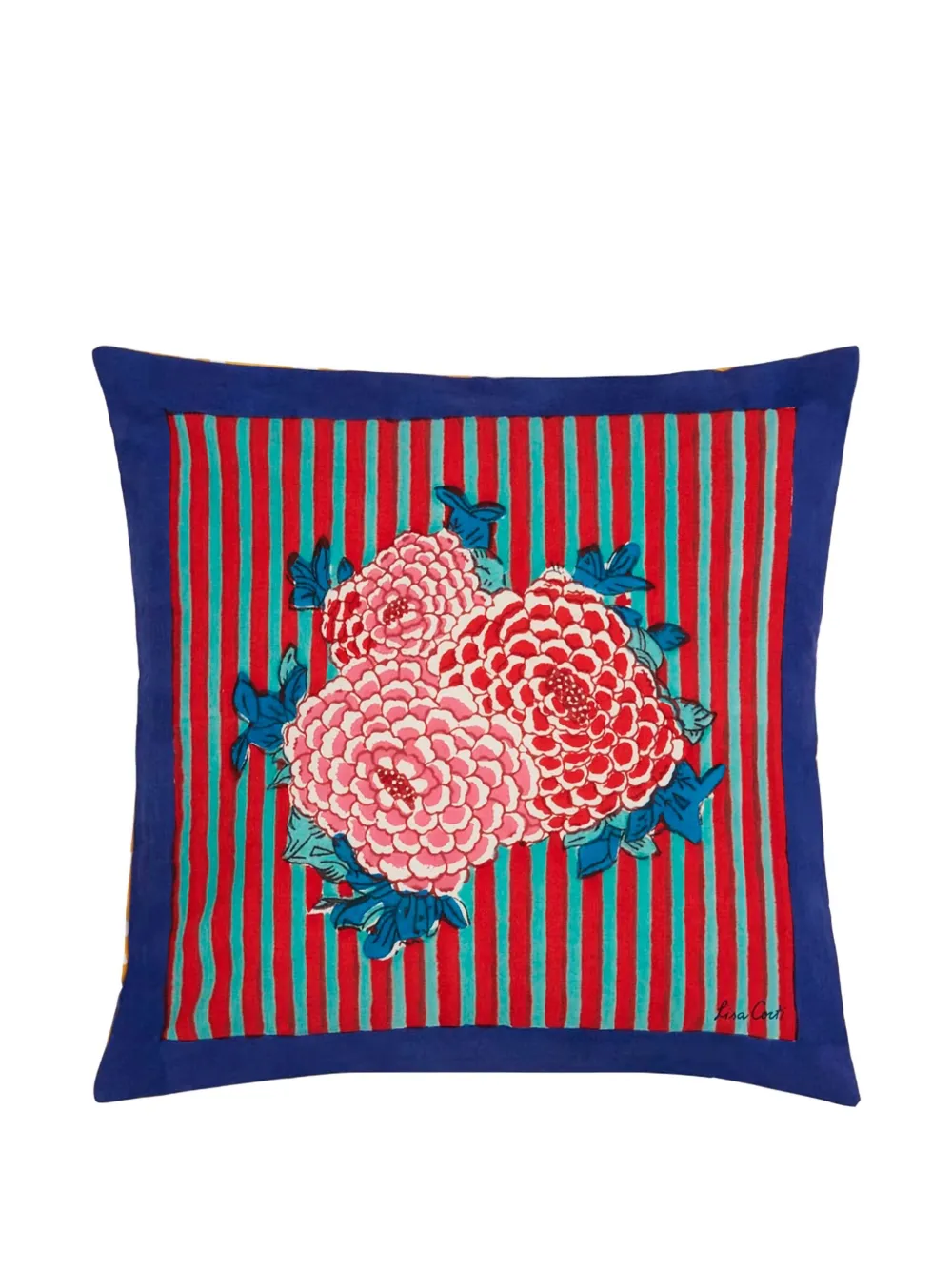 Lisa Corti Arabesque-pattern Floral Cushion In Blue