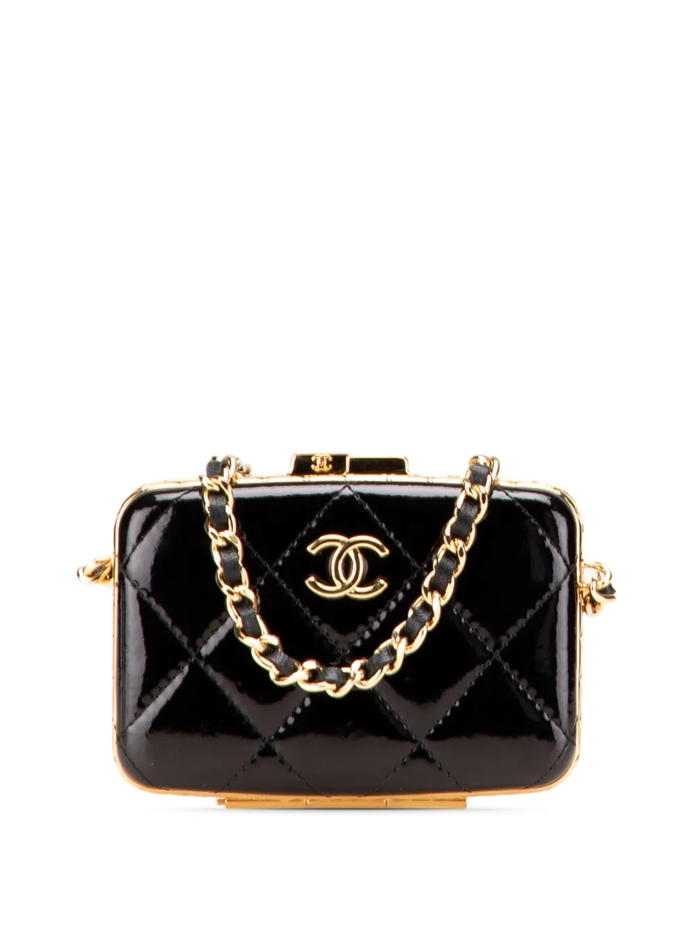 CHANEL Pre-Owned 2021 スモール グレーズゴートスキン ボックスウィズチェーン ショルダーバッグ - ブラック CHANEL Pre-Owned 2021 スモール グレーズゴートスキン ボックスウィズチェーン ショルダーバッグ - ブラック