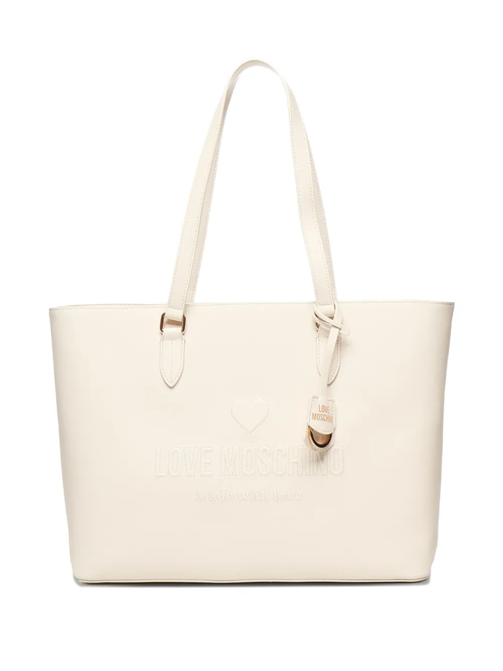 Love Moschino embossed-logo heart tote bag Beige