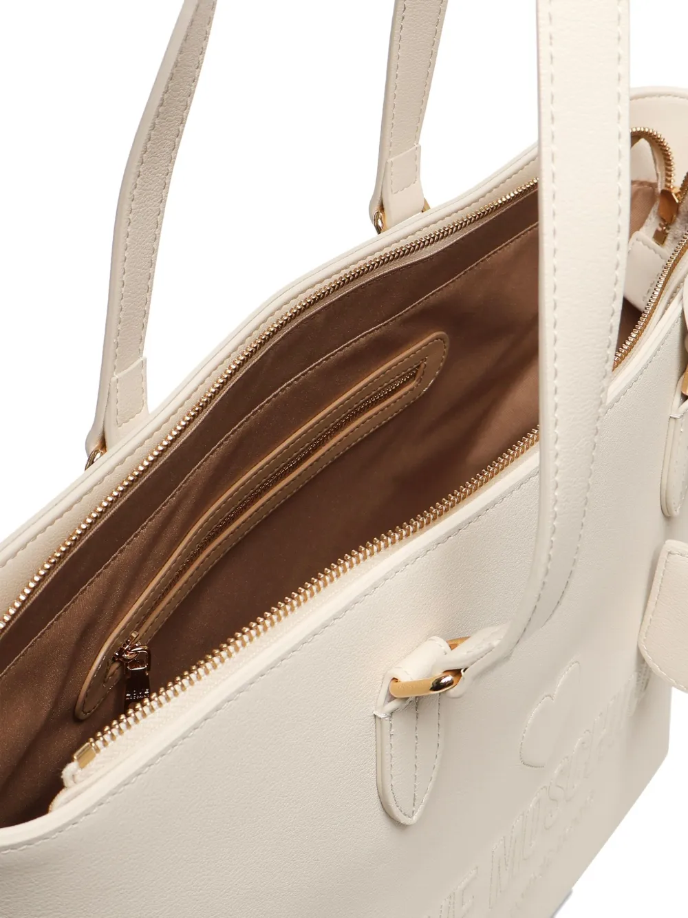 Love Moschino embossed-logo heart tote bag Beige