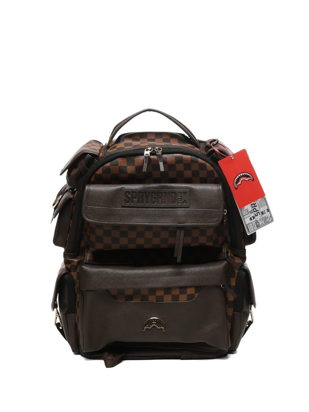 Sprayground check-pattern multi-pocket backpack | Brown | Image 1