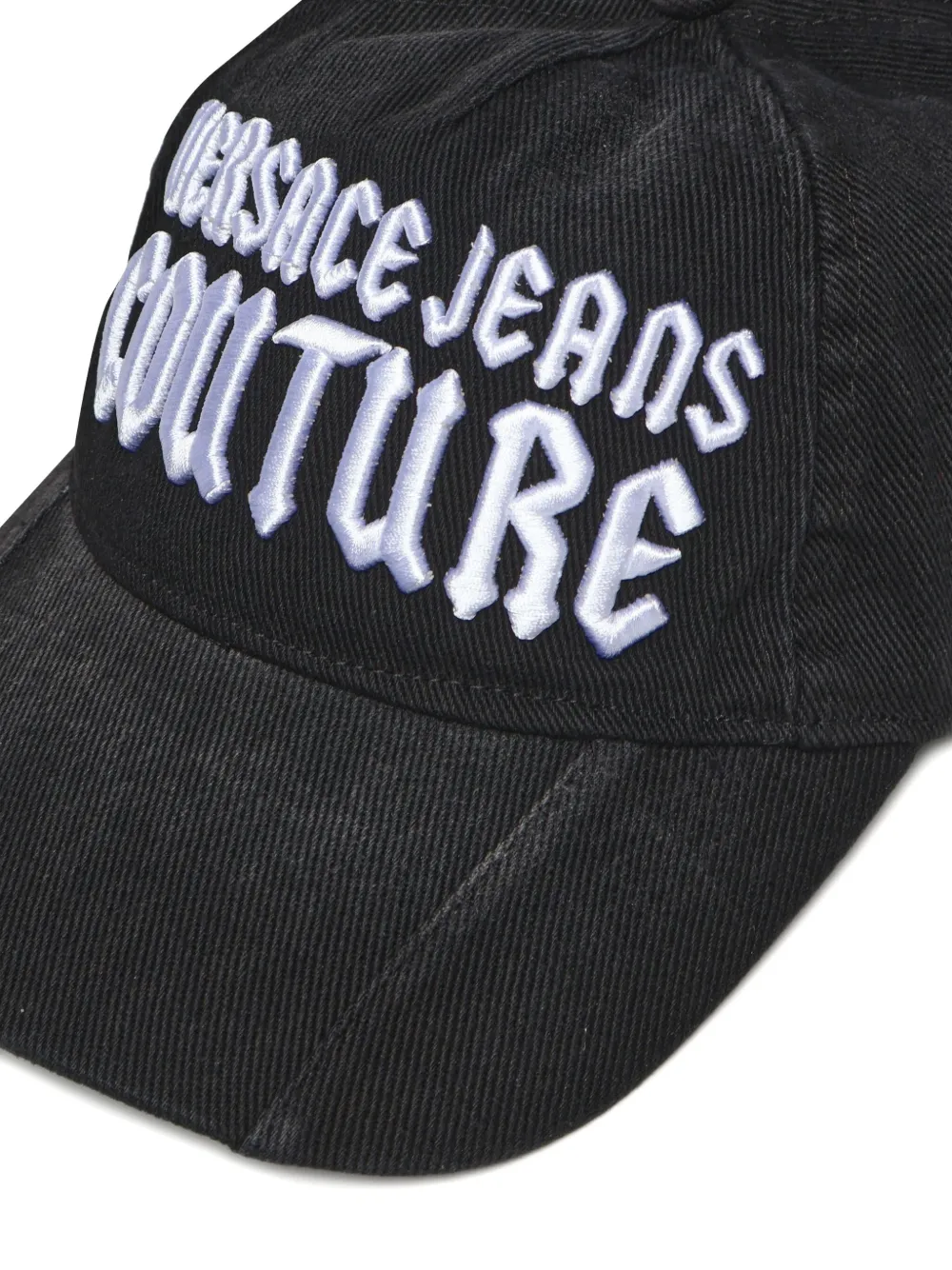 Versace Jeans Couture Zonneklep met geborduurd logo en gewelfde afwerking Zwart