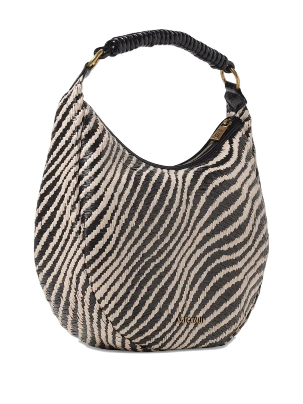Just Cavalli zebra-print woven shoulder bag - Zwart