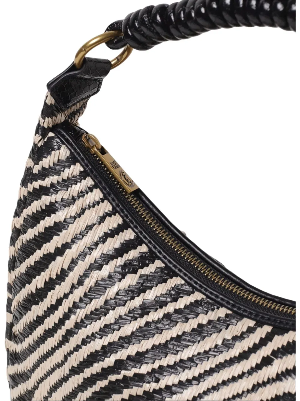 Just Cavalli Zebra-print Woven Shoulder Bag In Black