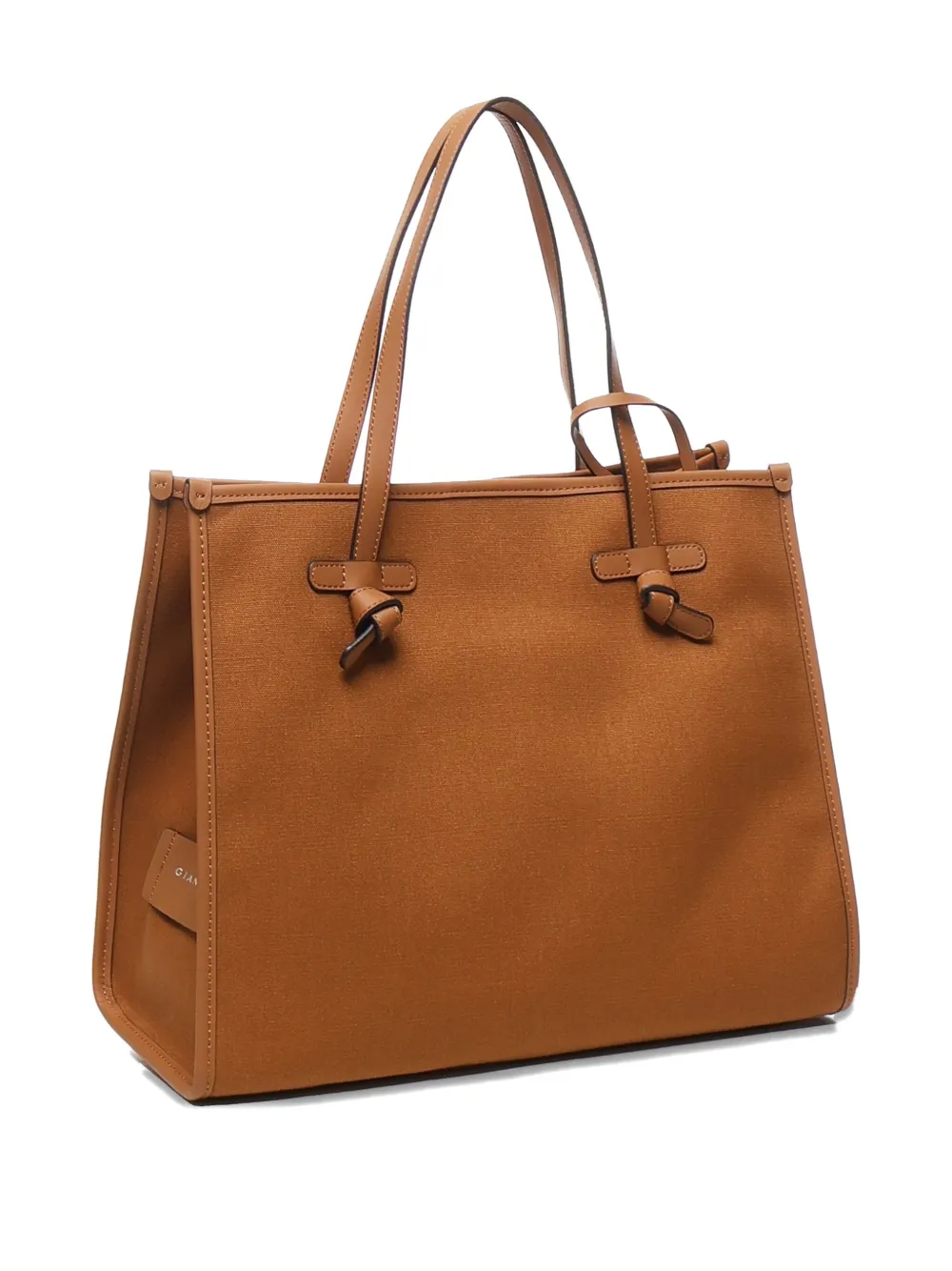 GIANNI CHIARINI Marcela leather-handle canvas tote bag Bruin