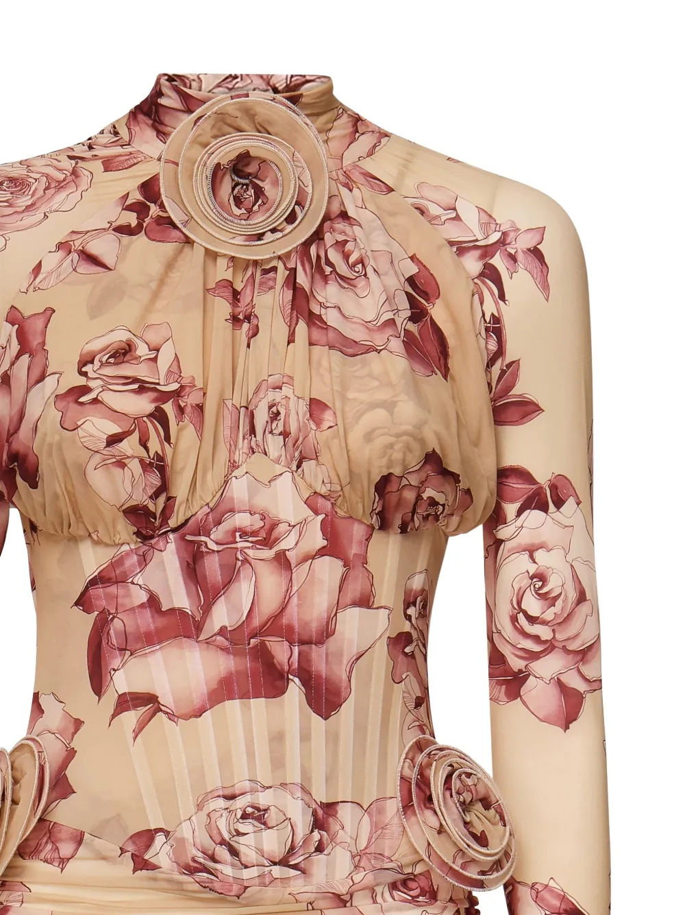 Magda Butrym rose-print corset mini dress Beige