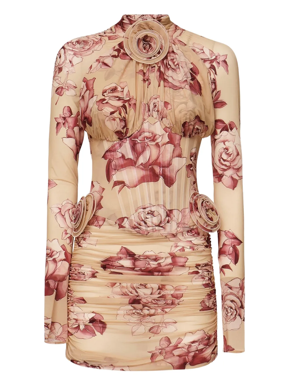 Magda Butrym rose-print corset mini dress Beige