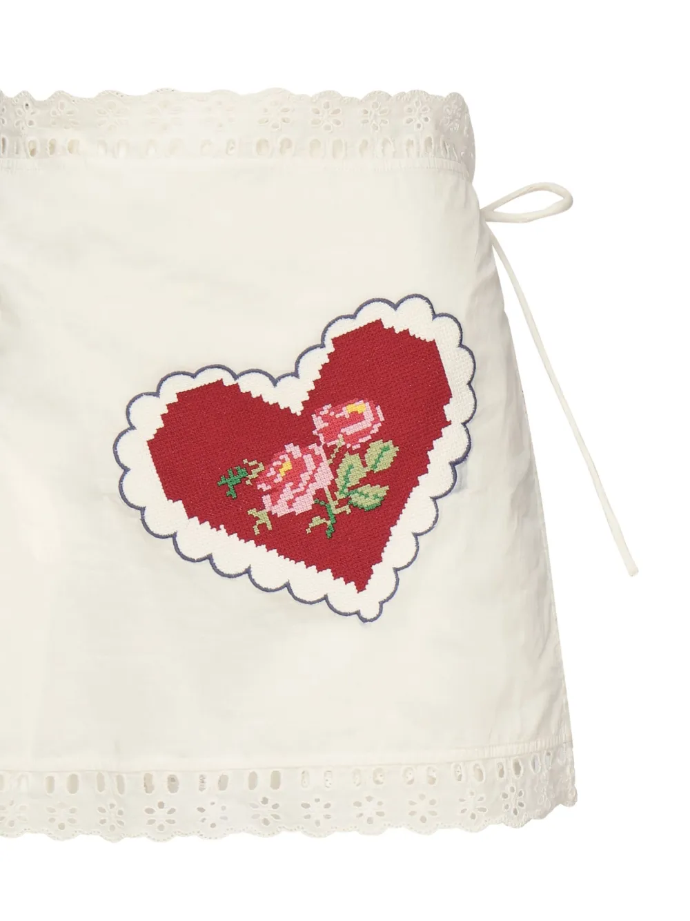 For Love & Lemons Heart-embroidered Lace-trimmed Skirt In White