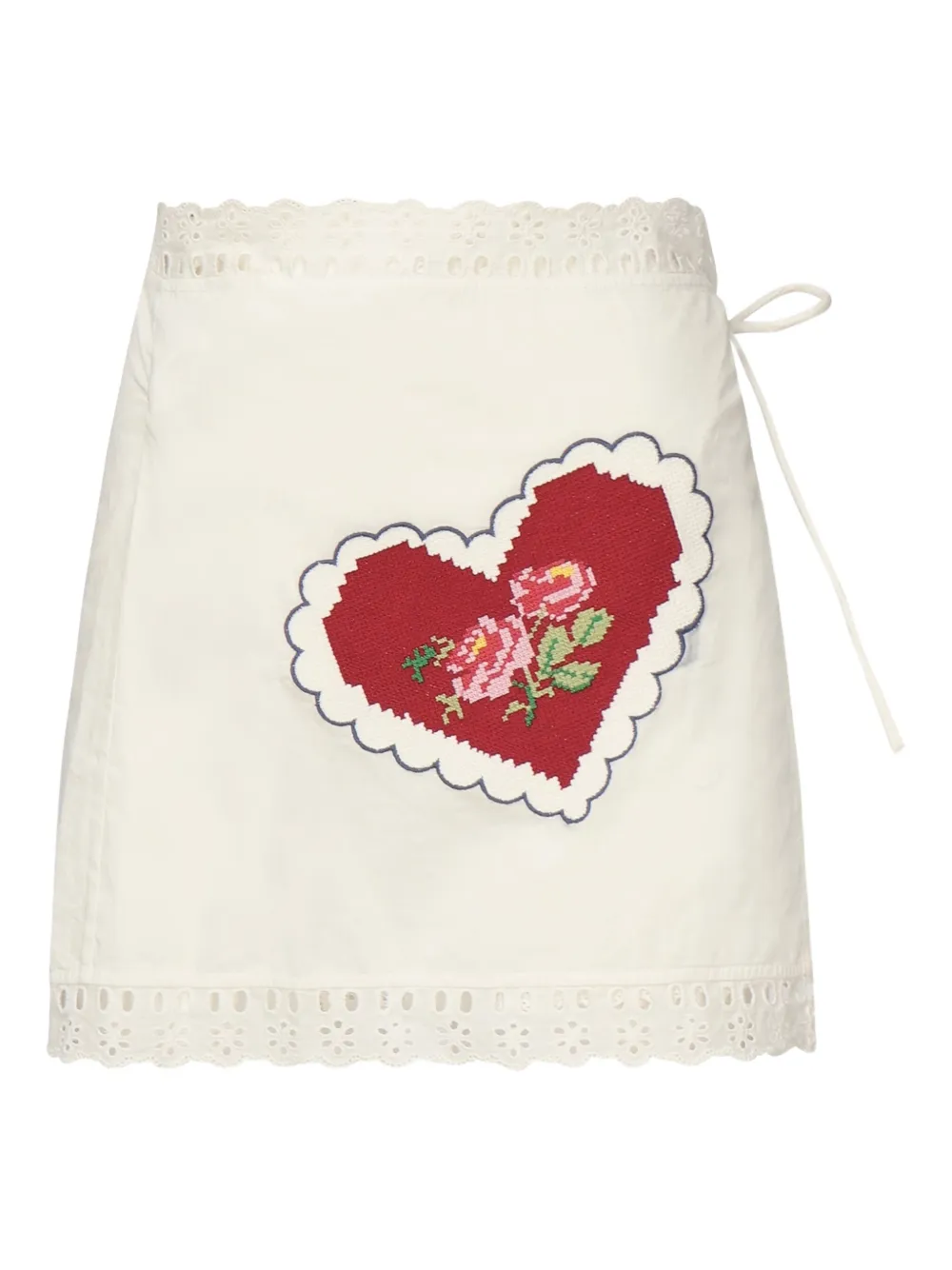 For Love & Lemons Heart-embroidered Lace-trimmed Skirt In White