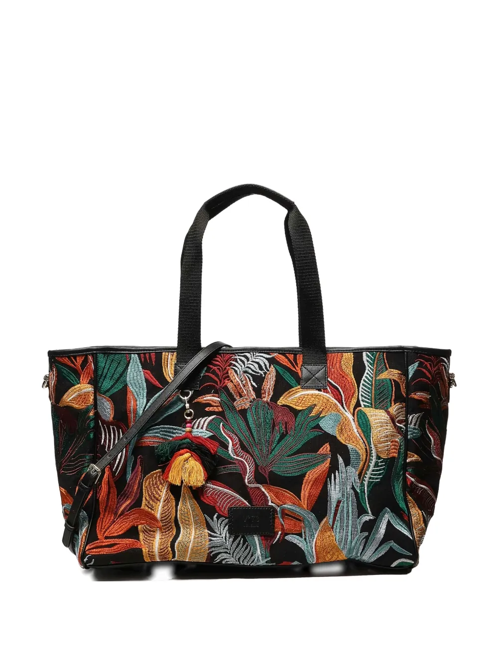 tropical-print tassel shoulder bag