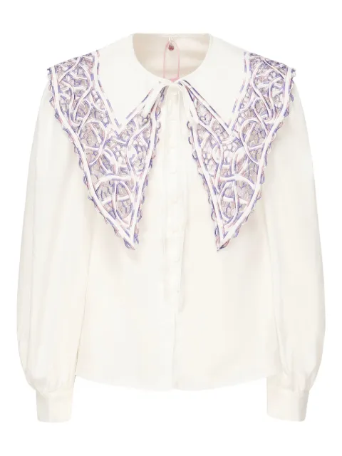 Celia B lace-trimmed oversized collar blouse