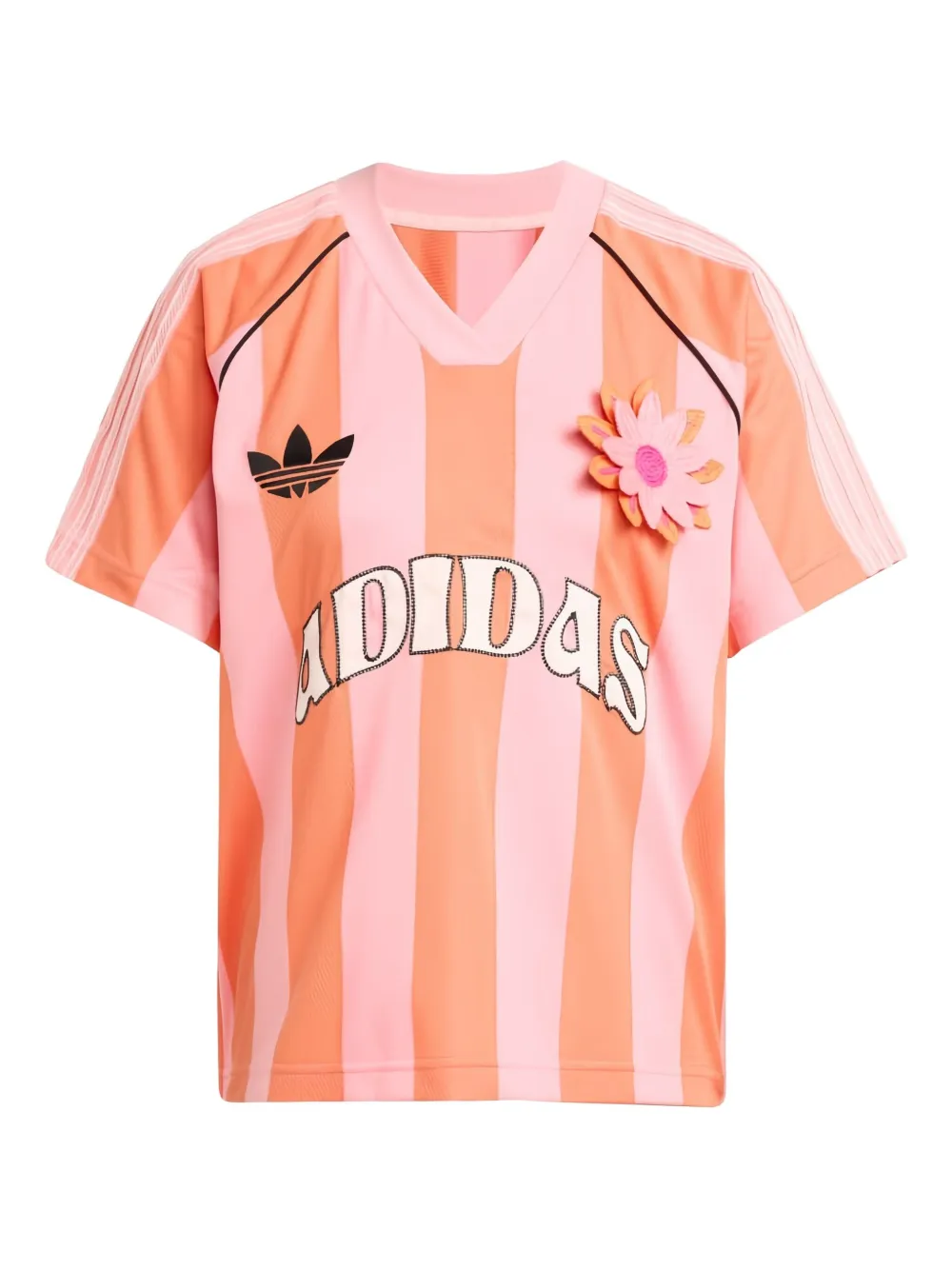 adidas Gestreept T-shirt verfraaid met bloemen Roze